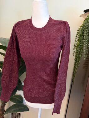 LOFT Metallic Ribbed Sweater - Burgundy